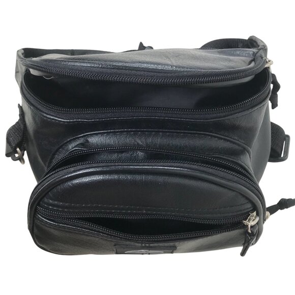 Vintage 90s Grunge Black Leather Fanny Pack Waist Bum Bag Sling Bag / Unisex - Picture 7 of 9